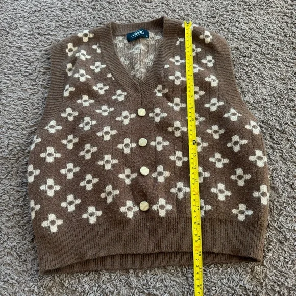 Cider Brown Floral Retro Crop Sweater Vest Designer LV S - Picture 6 of 7